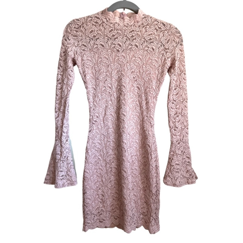 Wave - Lace Bell Sleeve Body Con Mini Dress - Size Small